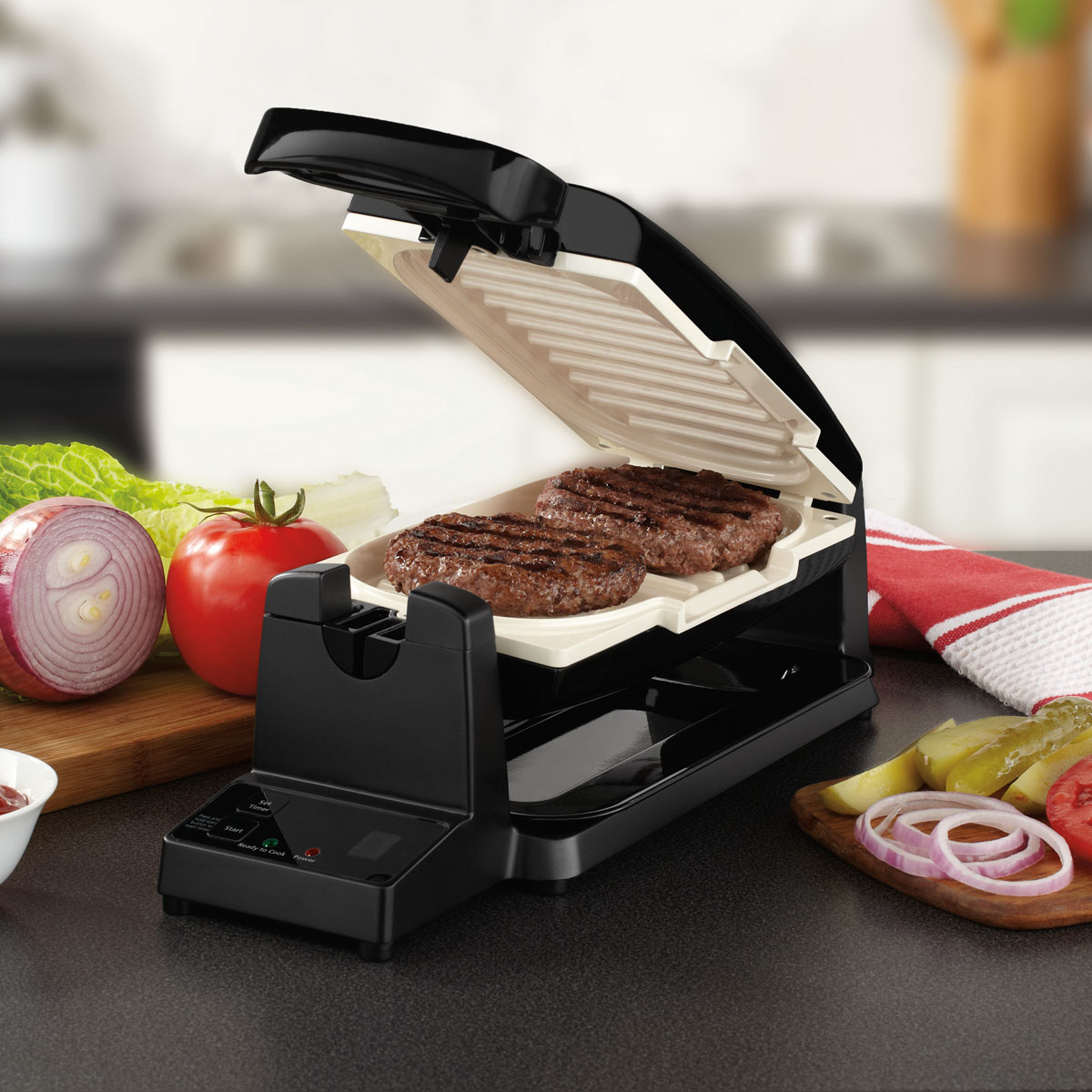 Oster® 7-Minute Grill with DuraCeramic™ Coating, Black/Eggshell Oster 7 Minute Grill