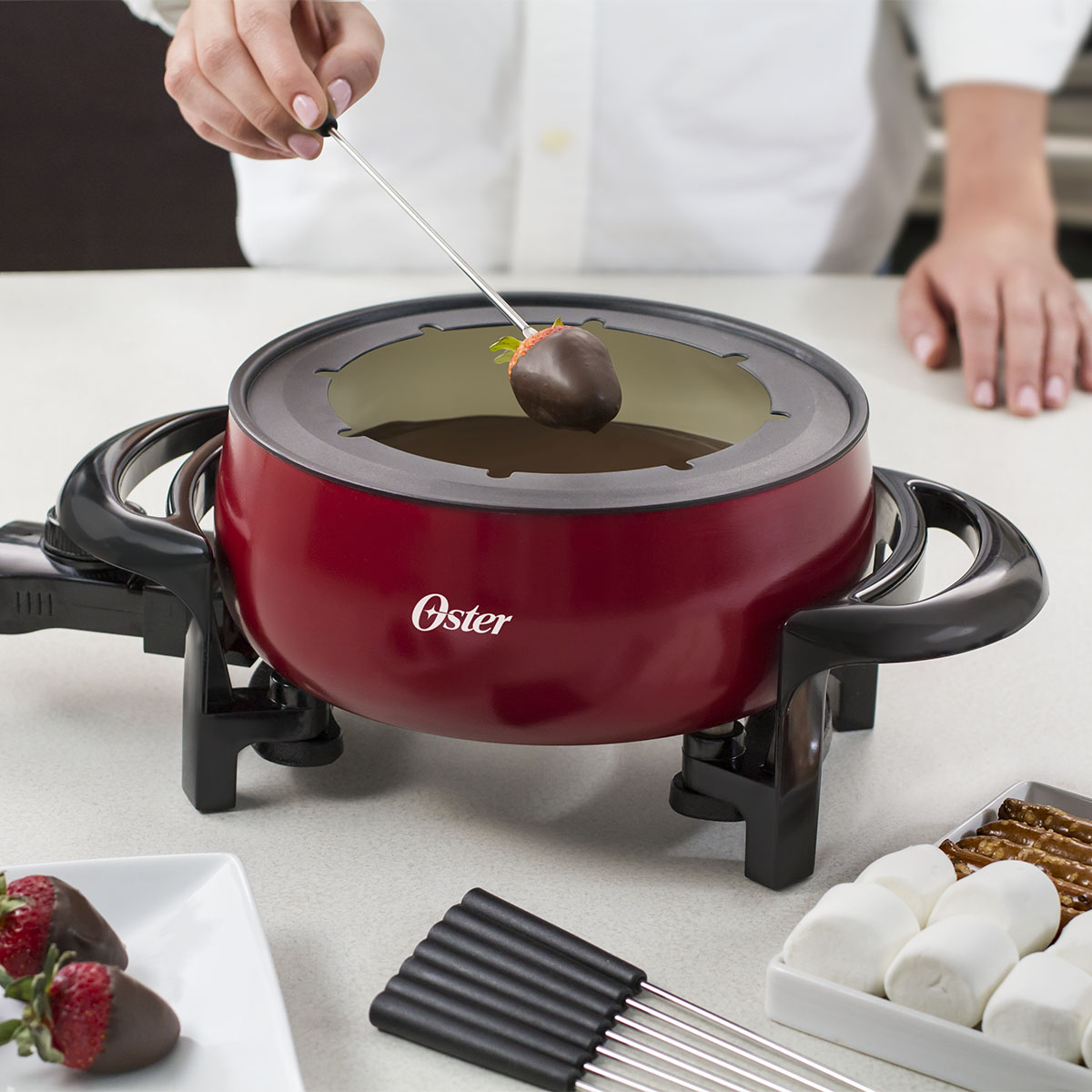 Oster® 3 Qt Fondue Pot with Forks, Stainless Metallic Red FPSTFN7700R033 Oster Canada