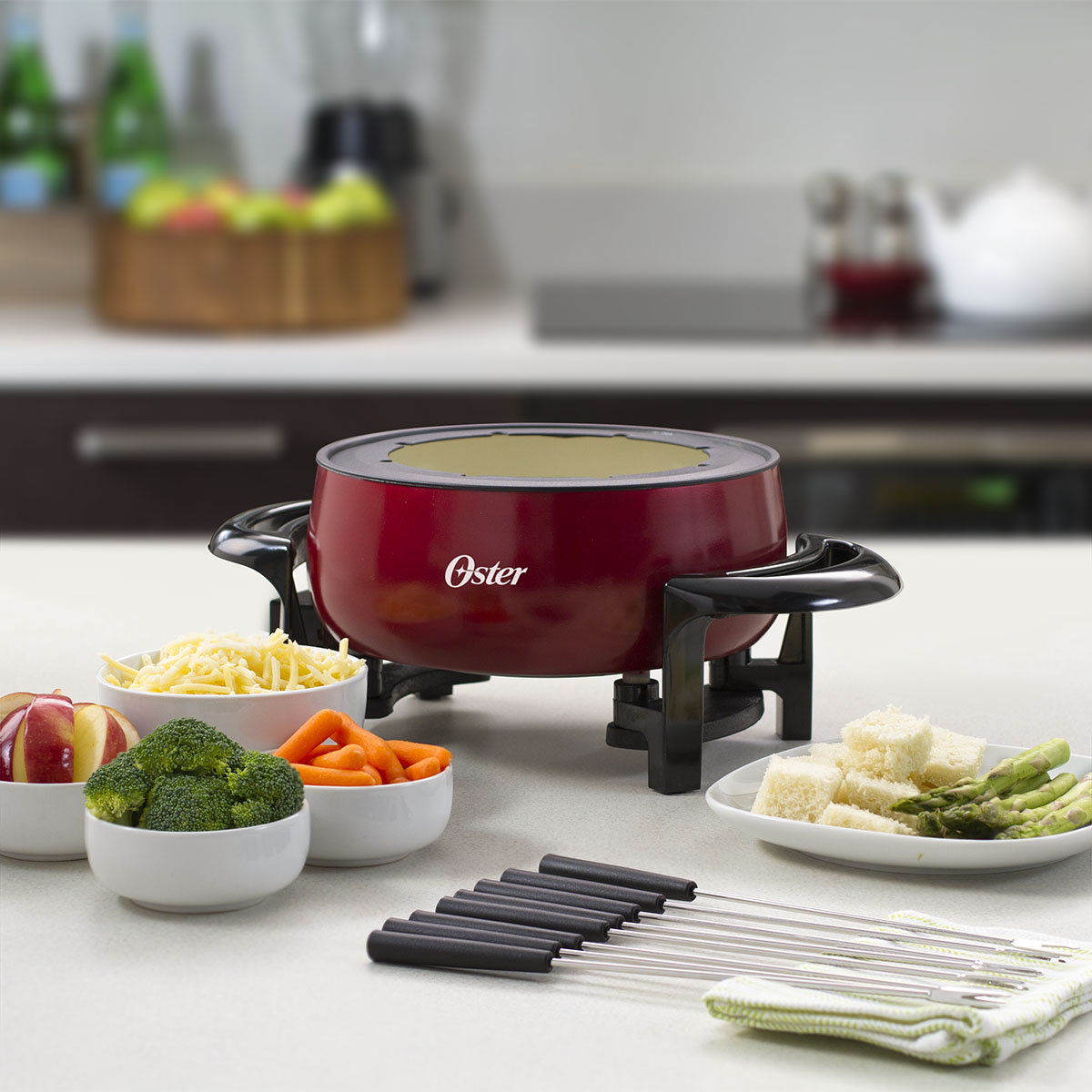 Oster® 3 Qt Fondue Pot with Forks, Stainless Metallic Red FPSTFN7700R