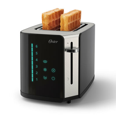 Grille-pain à écran tactile 2 fentes Oster avec commandes numériques, noir avec des accents d’acier inoxydable