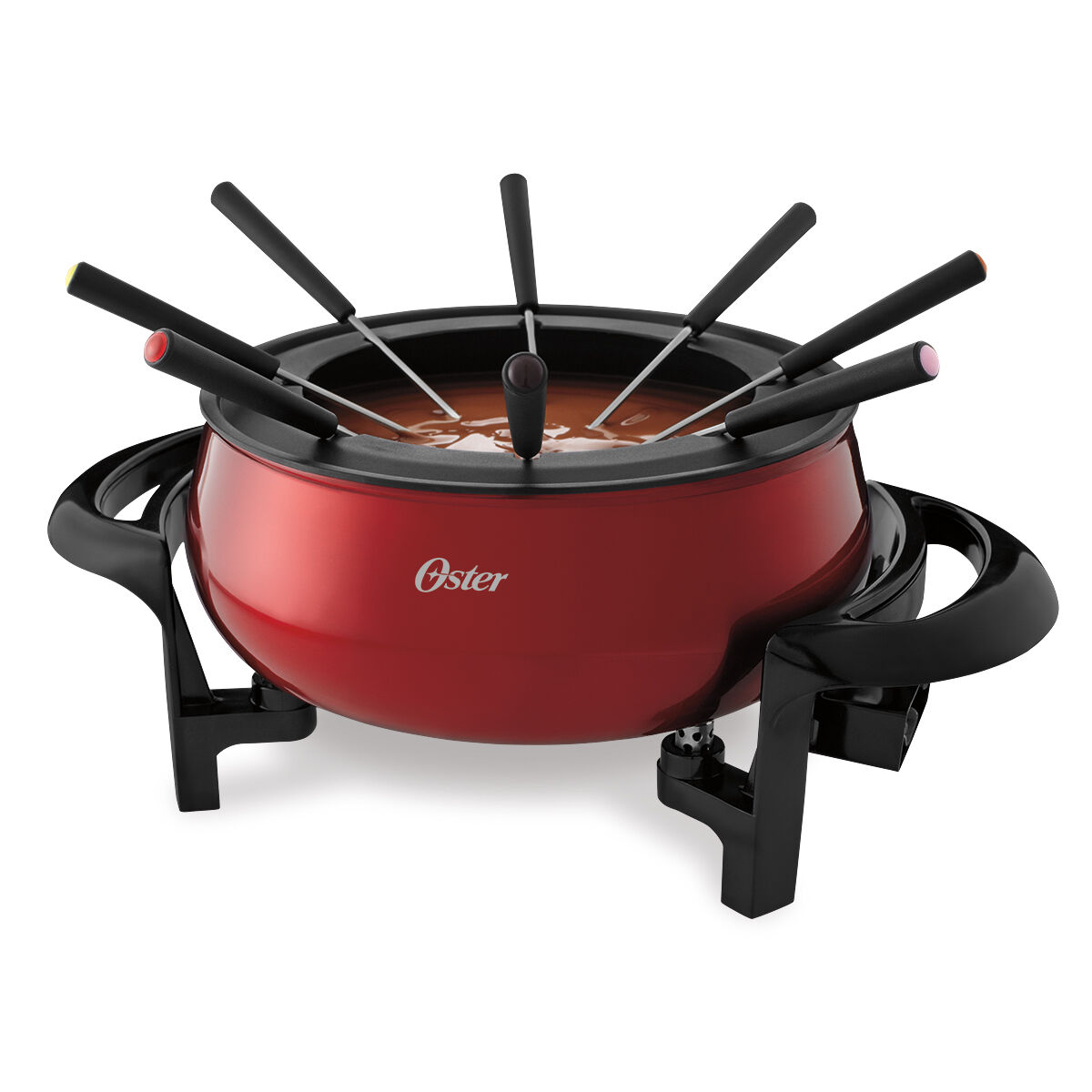 Oster 3 Qt Fondue Pot with Forks Stainless Metallic Red
