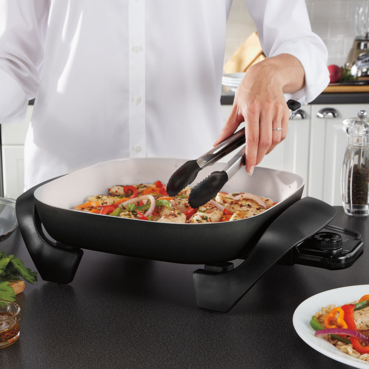 Oster® DuraCeramic™ 12" Electric Skillet, Black & White CKSTSKFM12W033