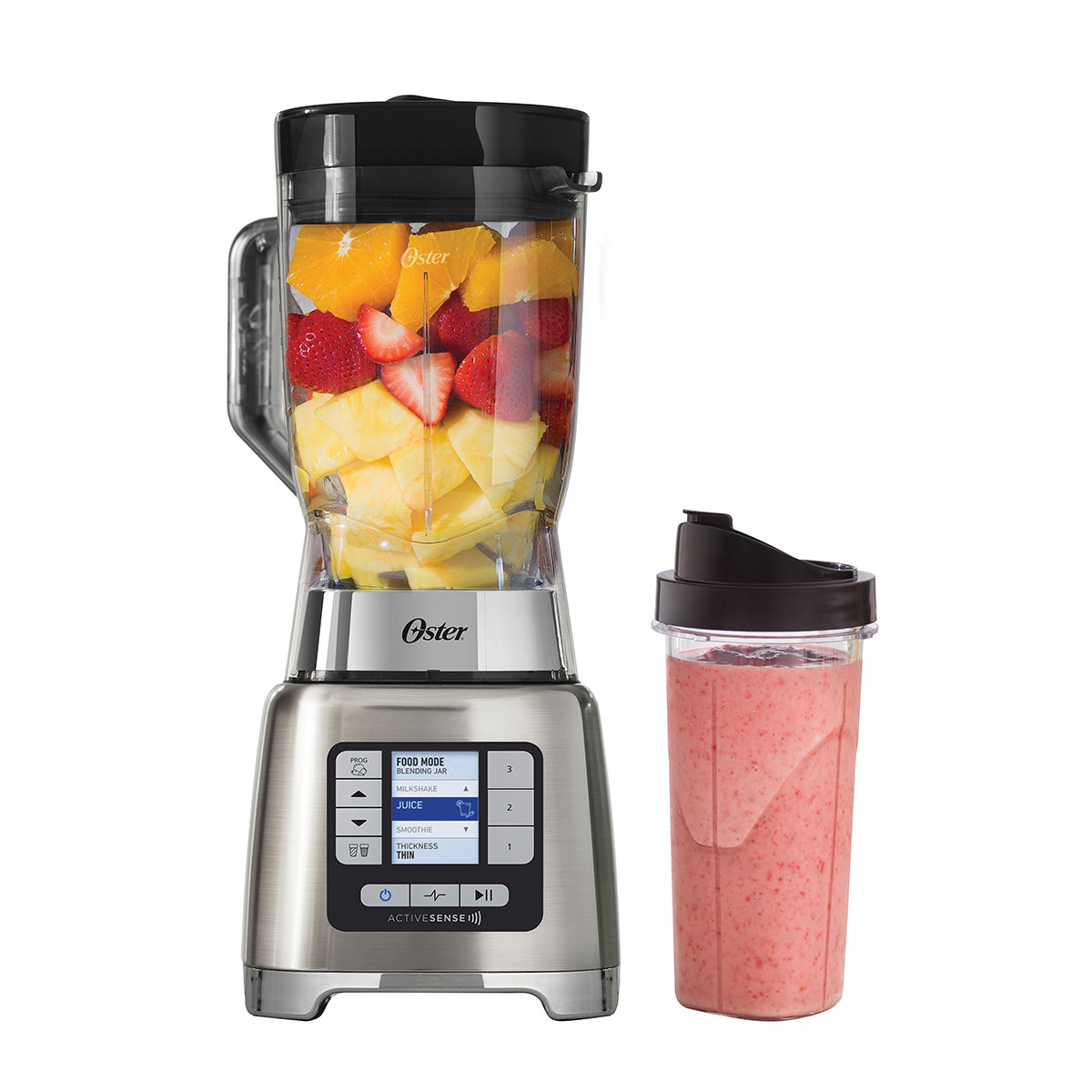 Oster ActiveSense 2-Liter Blender With Blend-N-Go Smoothie Cup, Brushed  Nickel