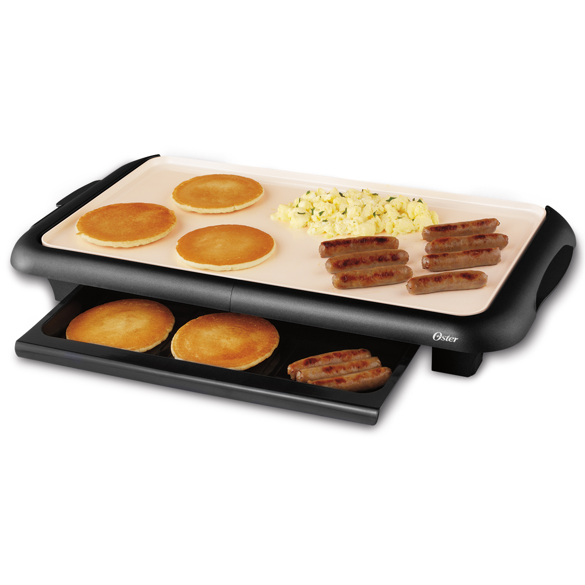 Oster® Titanium Infused DuraCeramic™ 10" x 18.5" Griddle w/ Warming Tray Oster® Titanium Infused DuraCeramic™ 10" x 18.5" Griddle w/ Warming Tray